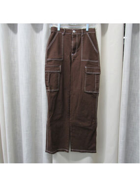 Birch & Stone Cargo Pants M Contrast Stitch High Waist Wide Leg Utility Y2K